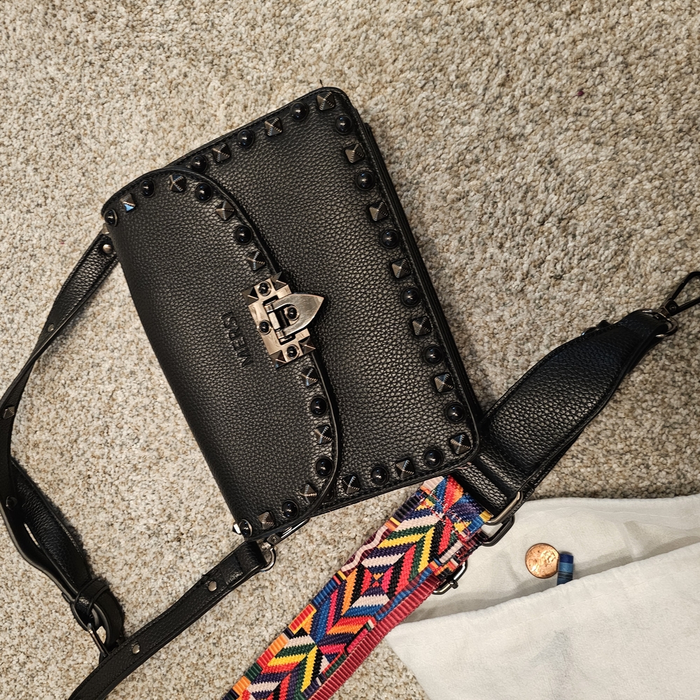 Black Studded Leather Crossbody Bag